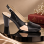 Pantofi dama negri eleganti cu decupaj nude si toc gros PS36ND